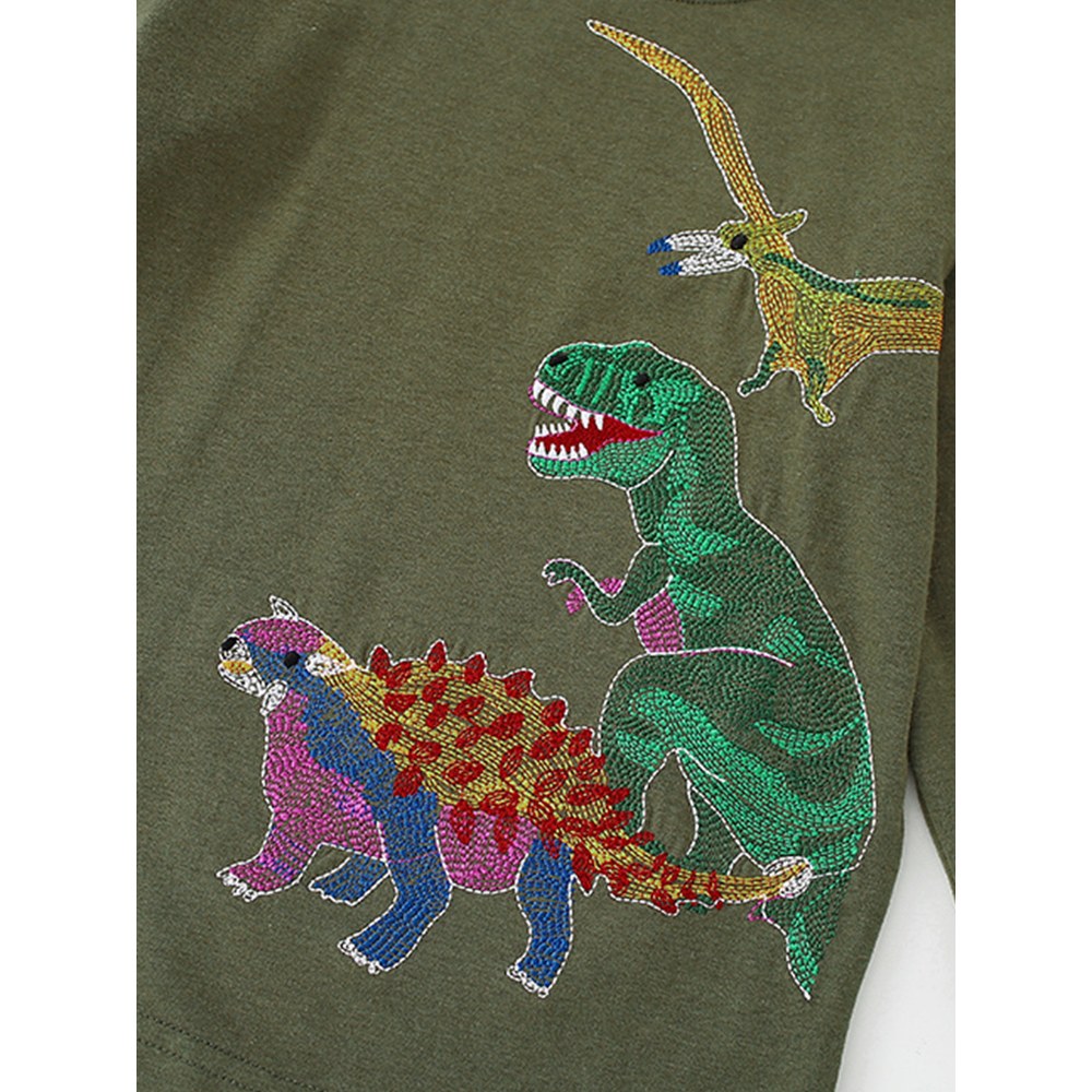 Kids Boys Dinosaur Cartoon Print Crew Neck Long Sleeves Top