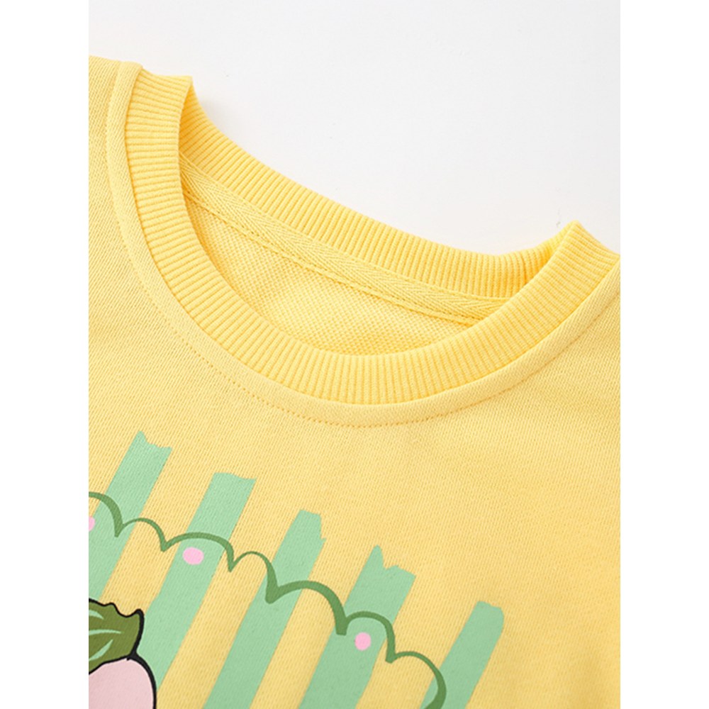 Kids Girls Cartoon Print Crew Neck Long Sleeves Pullover