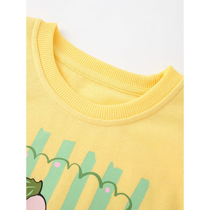 Kids Girls Cartoon Print Crew Neck Long Sleeves Pullover