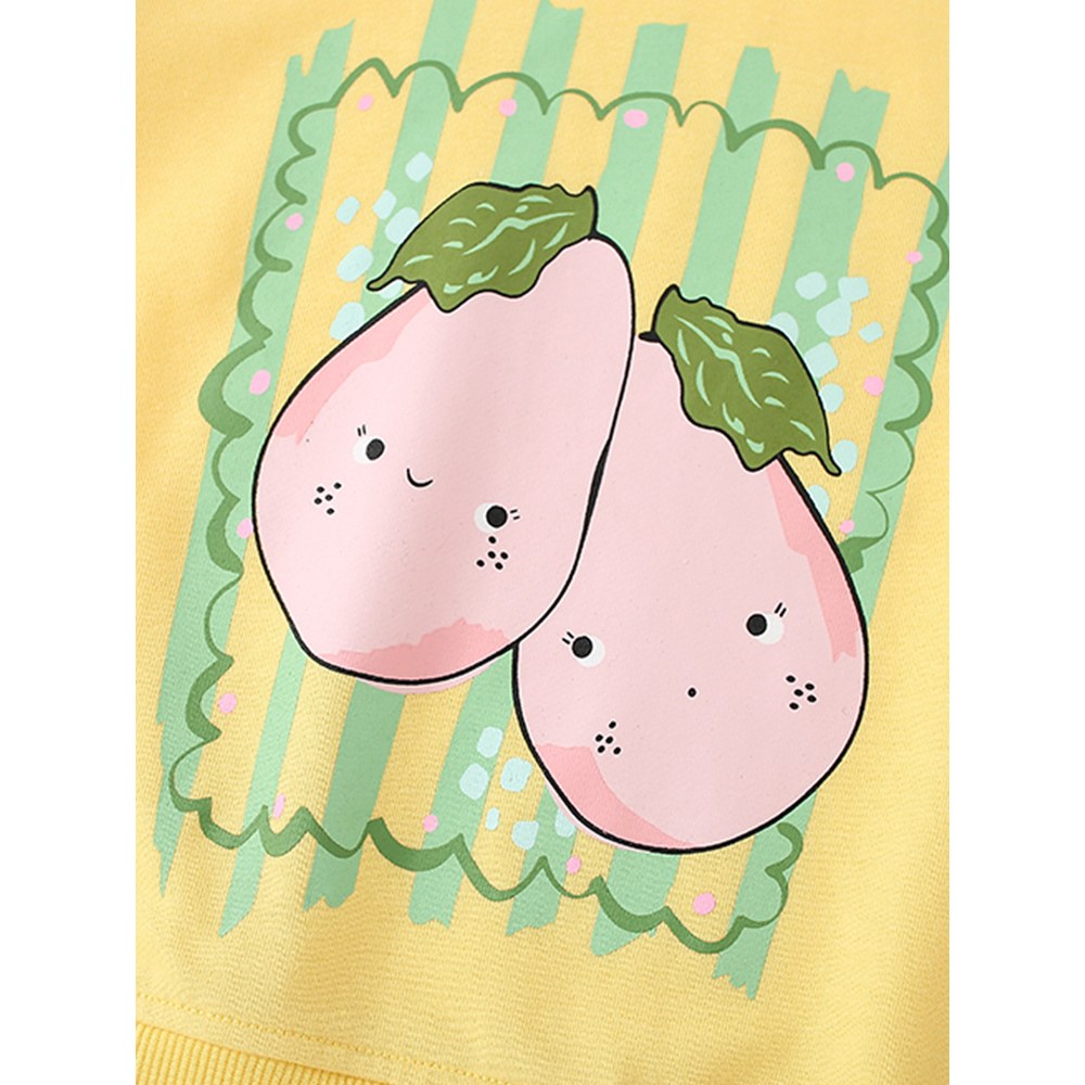 Kids Girls Cartoon Print Crew Neck Long Sleeves Pullover