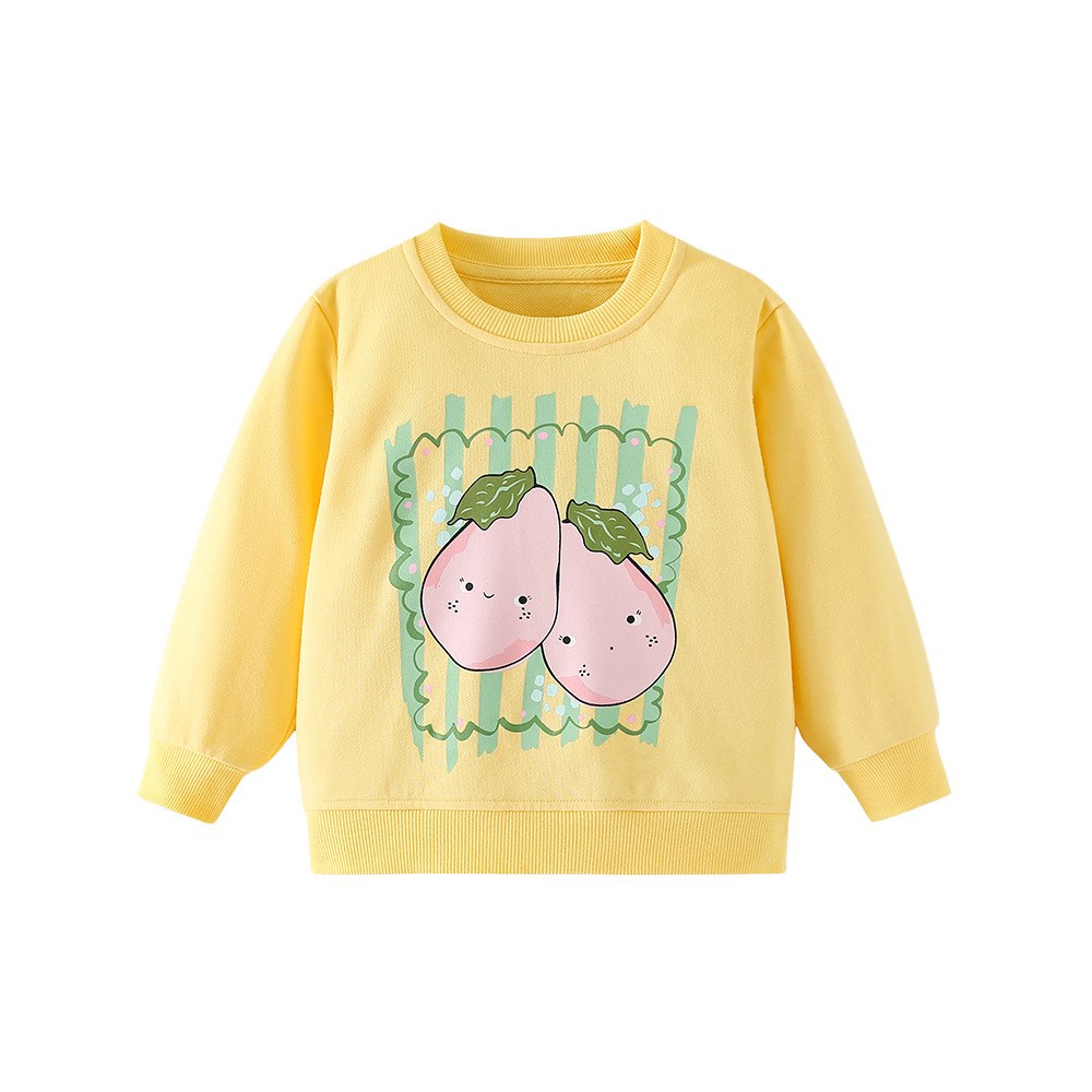 Kids Girls Cartoon Print Crew Neck Long Sleeves Pullover