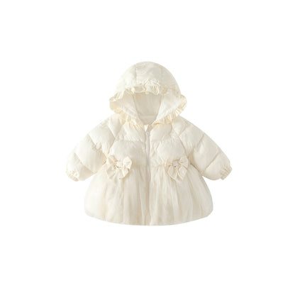 Girls' Butterfly-bows Decorated Cotton-Padded Zip-up Coat