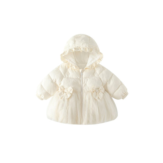 Girls' Butterfly-bows Decorated Cotton-Padded Zip-up Coat