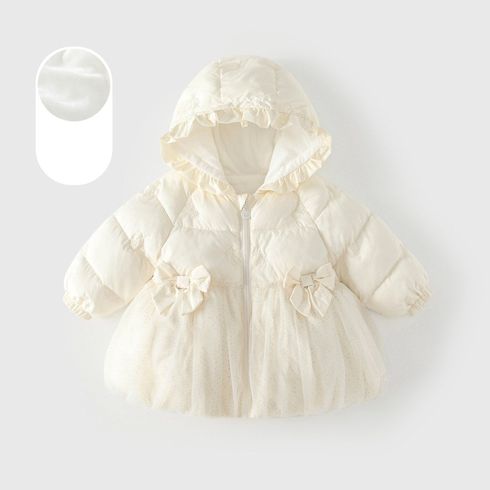 Girls' Butterfly-bows Decorated Cotton-Padded Zip-up Coat