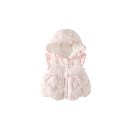 Girls' Butterfly-bows Decorated Flowers Embroidered Cotton-Padded Sleeveless Coat