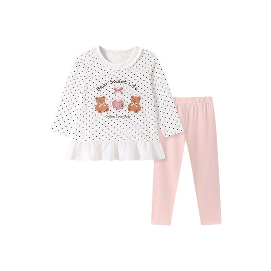 Baby Kids Girls Cartoon Pattern Long Sleeves Top and Pink Pants 2-piece Clothing Set