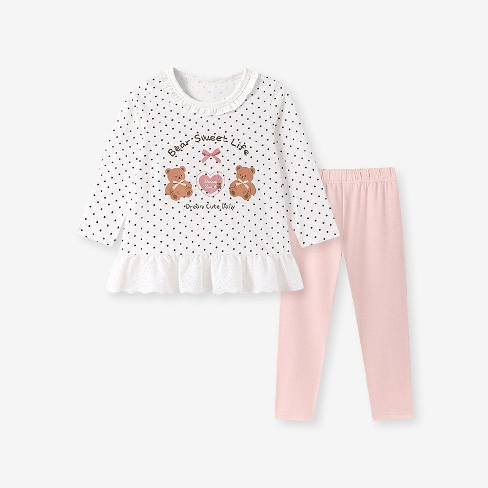 Baby Kids Girls Cartoon Pattern Long Sleeves Top and Pink Pants 2-piece Clothing Set