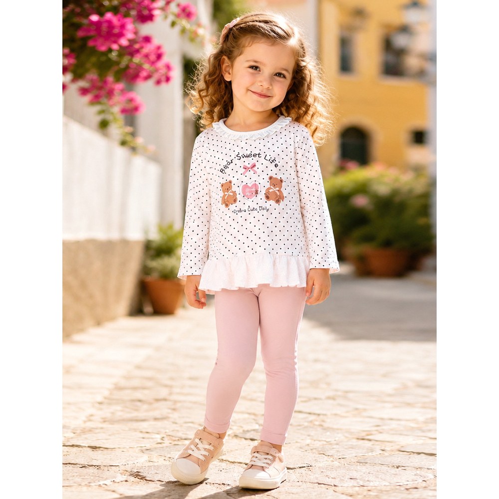 Baby Kids Girls Cartoon Pattern Long Sleeves Top and Pink Pants 2-piece Clothing Set