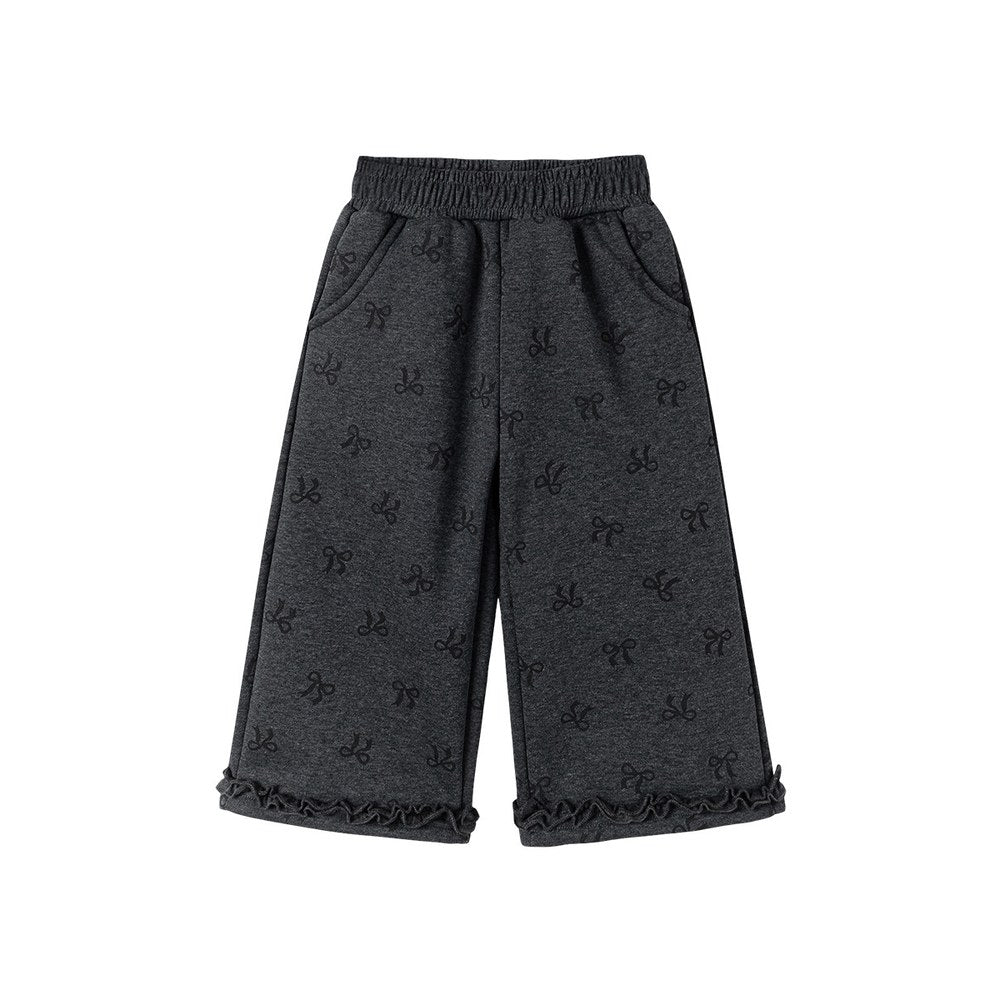Girls Butterfly-bows Pattern Fleece-Lined Pants