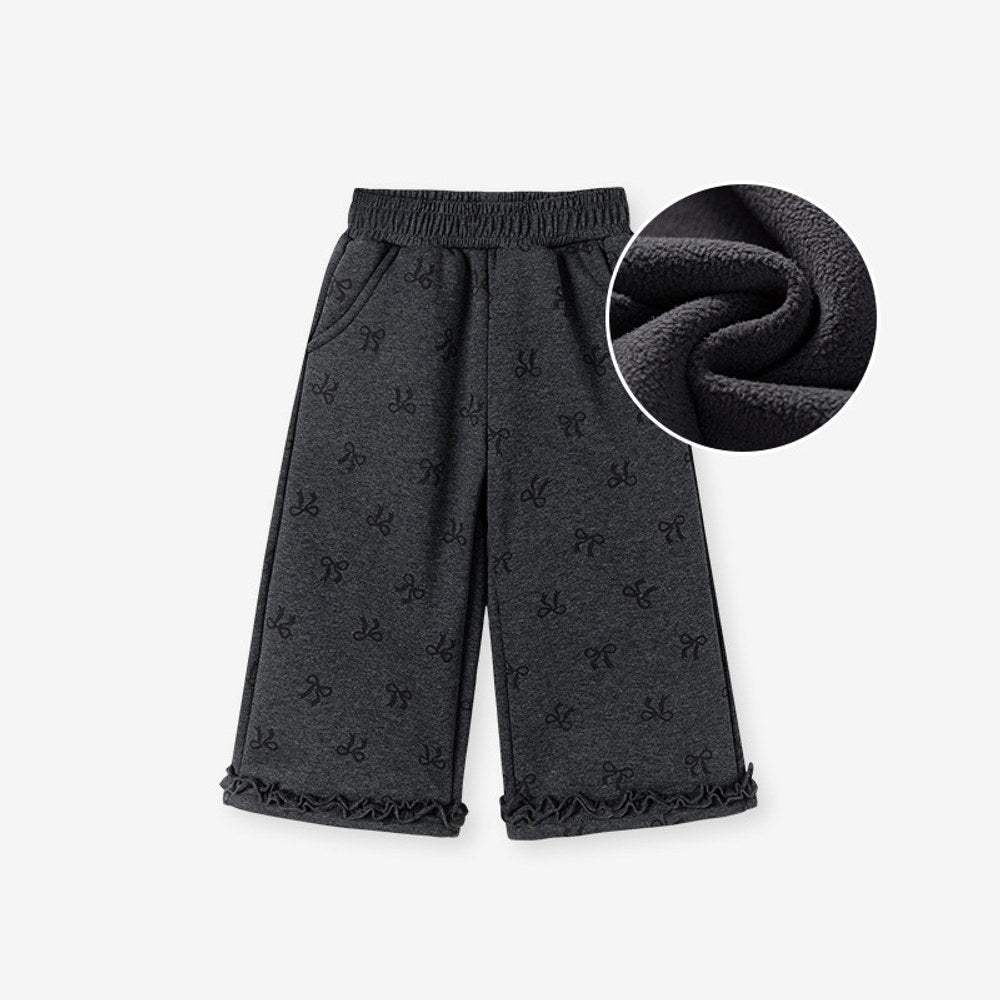 Girls Butterfly-bows Pattern Fleece-Lined Pants