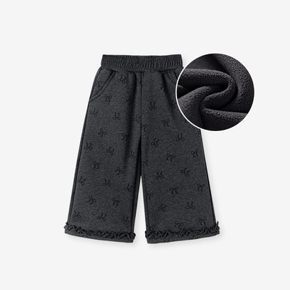 Girls Butterfly-bows Pattern Fleece-Lined Pants