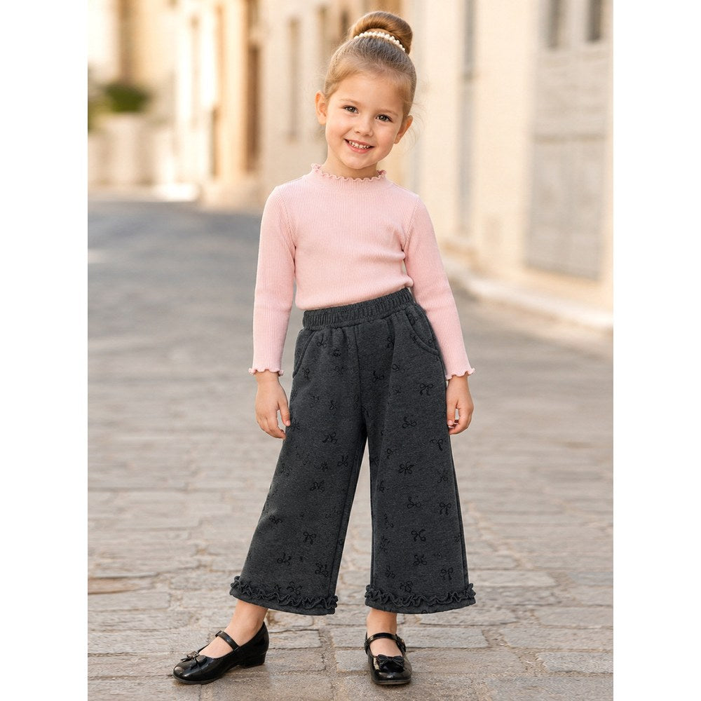 Girls Butterfly-bows Pattern Fleece-Lined Pants