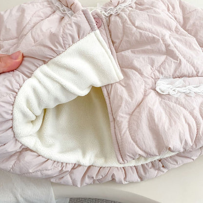 Girls' Cotton-Padded Lace Trim Pink Coat