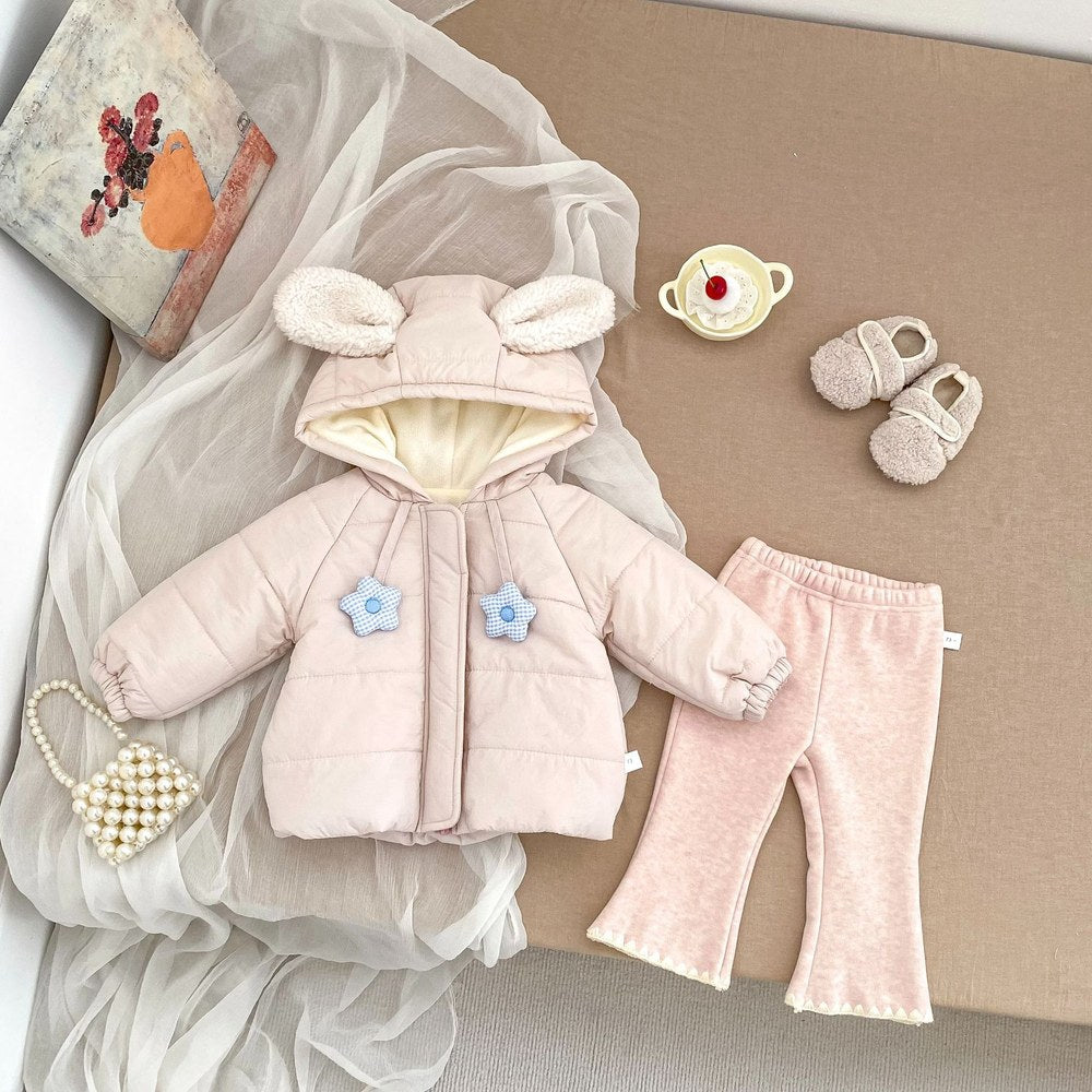 Baby Kids Girls Flowers Pattern Long Sleeves Coat and Flared Pants 2-piece Clothing Set