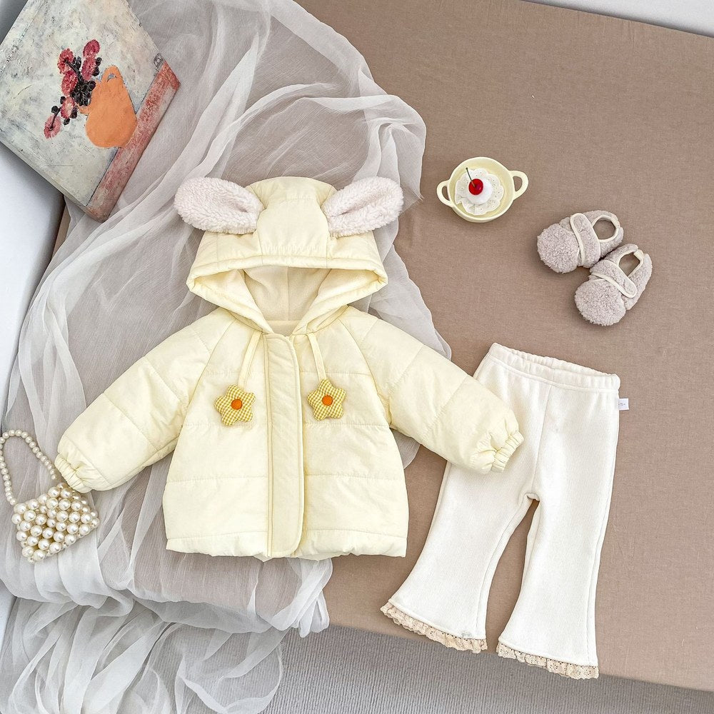 Baby Kids Girls Flowers Pattern Long Sleeves Coat and Flared Pants 2-piece Clothing Set