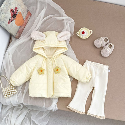 Baby Kids Girls Flowers Pattern Long Sleeves Coat and Flared Pants 2-piece Clothing Set