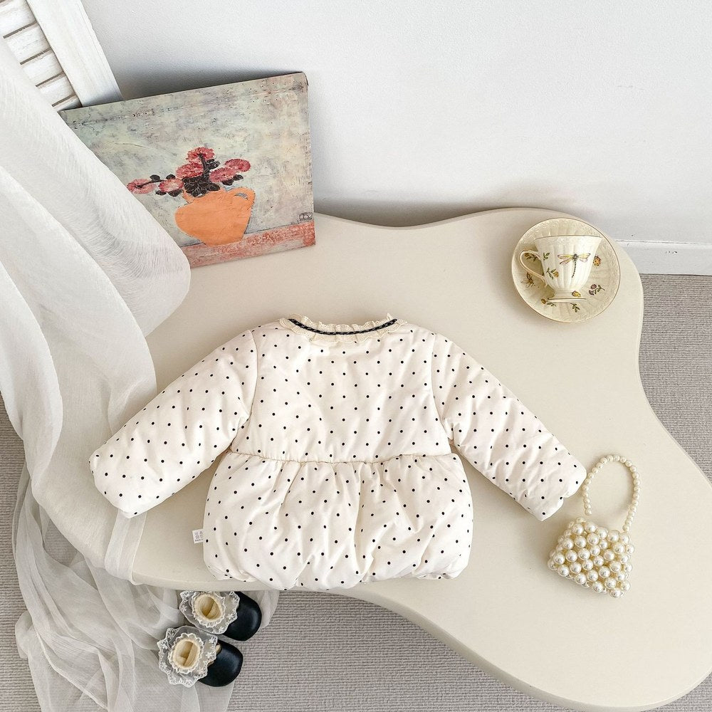 Baby Kids Girls Dots Pattern Long Sleeves Coat and Lace Trim Pants 2-piece Clothing Set