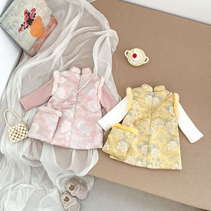 Baby Kids Girls Flowers Pattern Sleeveless Dress and Solid Color Top 2-piece Clothing Set