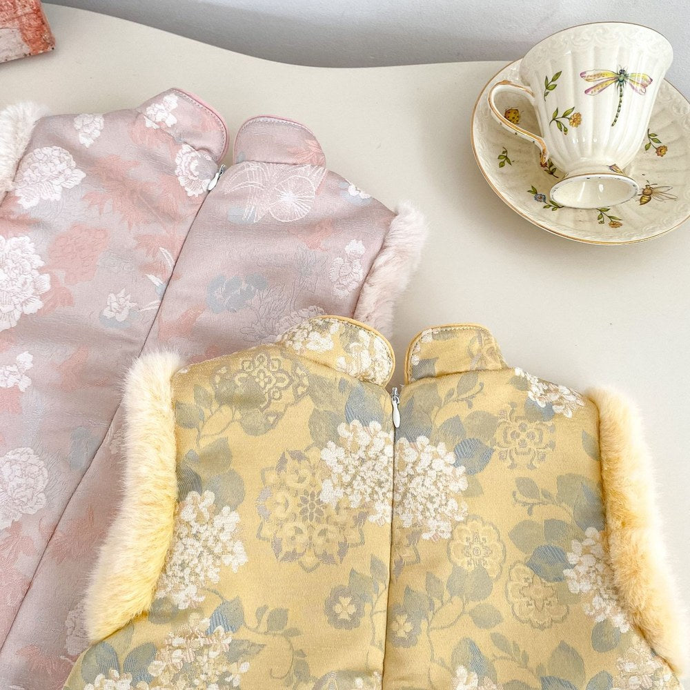 Baby Kids Girls Flowers Pattern Sleeveless Dress and Solid Color Top 2-piece Clothing Set