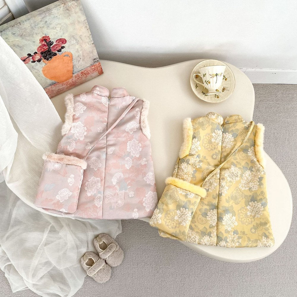 Baby Kids Girls Flowers Pattern Sleeveless Dress and Solid Color Top 2-piece Clothing Set