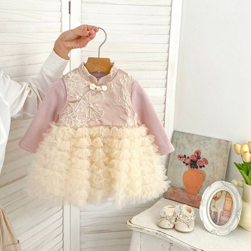 Baby Kids Girls Flowers Pattern Sleeveless Dress and Solid Color Top 2-piece Clothing Set