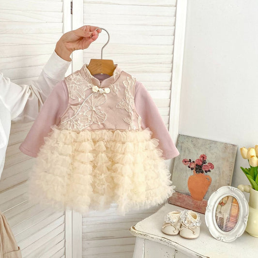 Baby Kids Girls Flowers Pattern Sleeveless Dress and Solid Color Top 2-piece Clothing Set