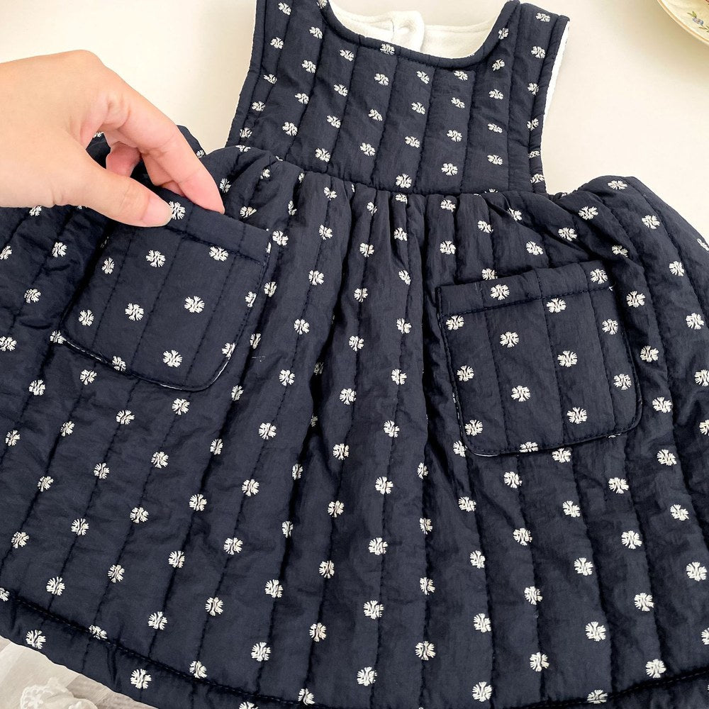 Baby Kids Girls Flowers Pattern Sleeveless Dress and Solid Color Top 2-piece Clothing Set
