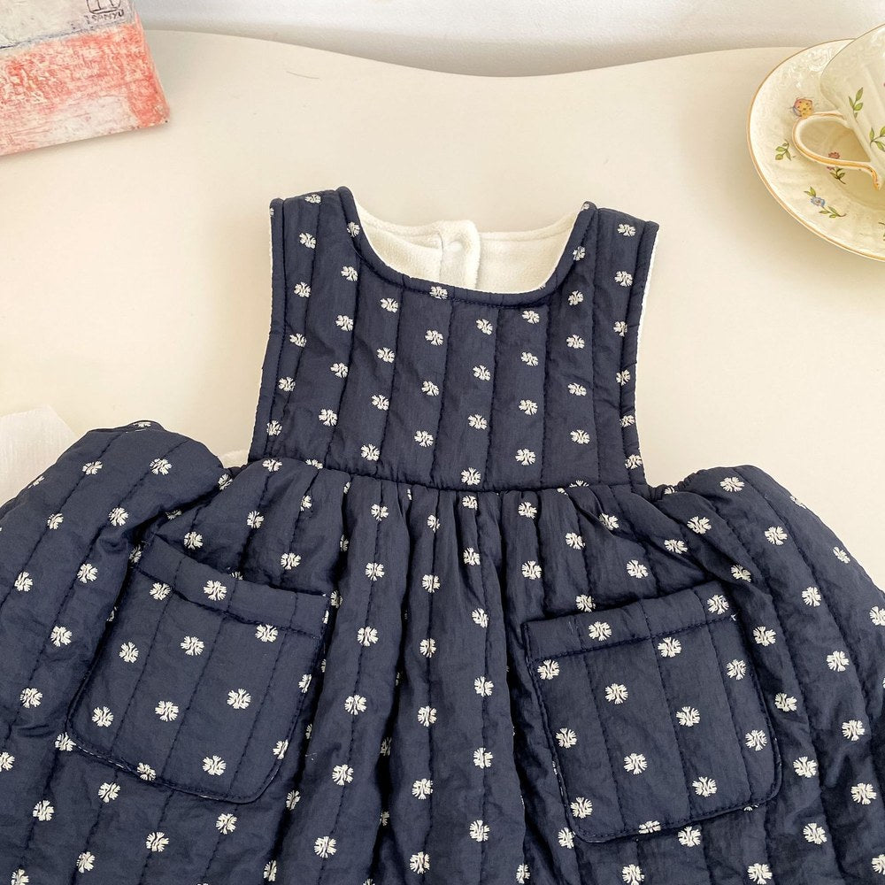 Baby Kids Girls Flowers Pattern Sleeveless Dress and Solid Color Top 2-piece Clothing Set