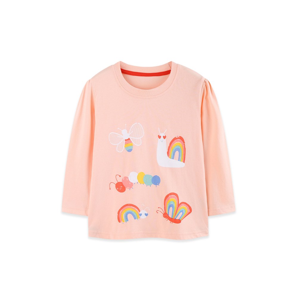 Kids Girls Cartoon Pattern Crew Neck Long Sleeves Top