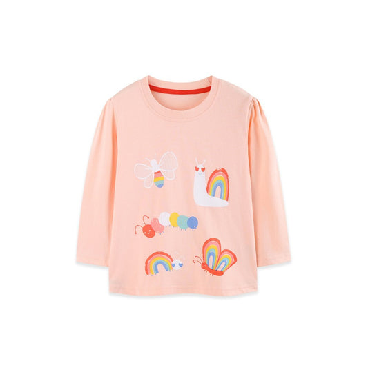 Kids Girls Cartoon Pattern Crew Neck Long Sleeves Top