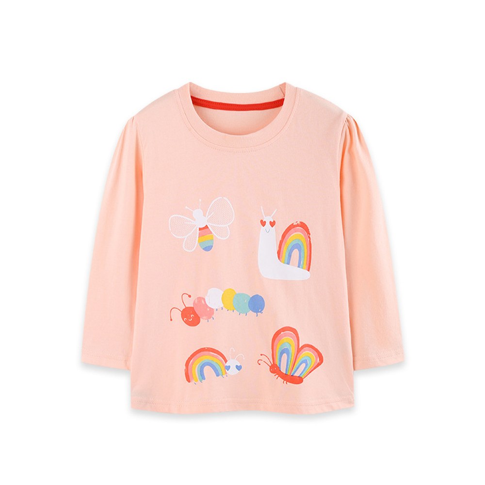 Kids Girls Cartoon Pattern Crew Neck Long Sleeves Top