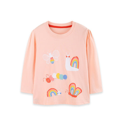 Kids Girls Cartoon Pattern Crew Neck Long Sleeves Top