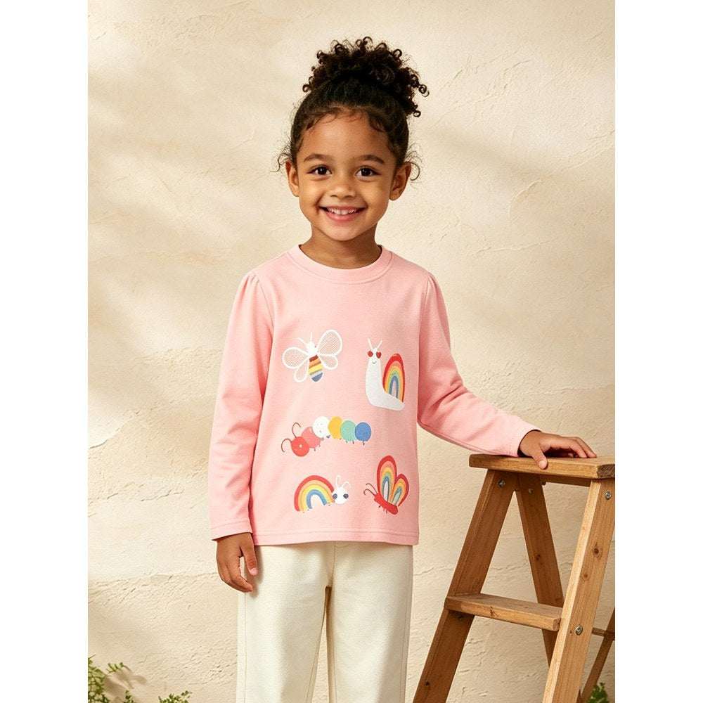 Kids Girls Cartoon Pattern Crew Neck Long Sleeves Top