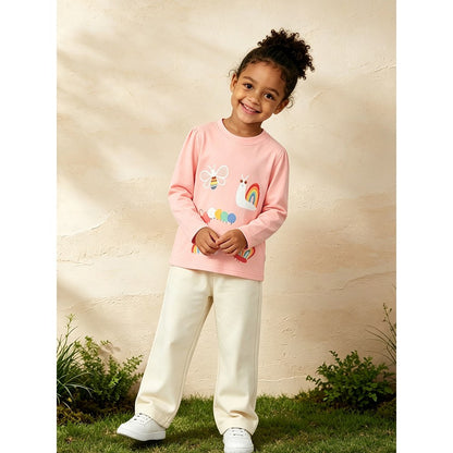 Kids Girls Cartoon Pattern Crew Neck Long Sleeves Top