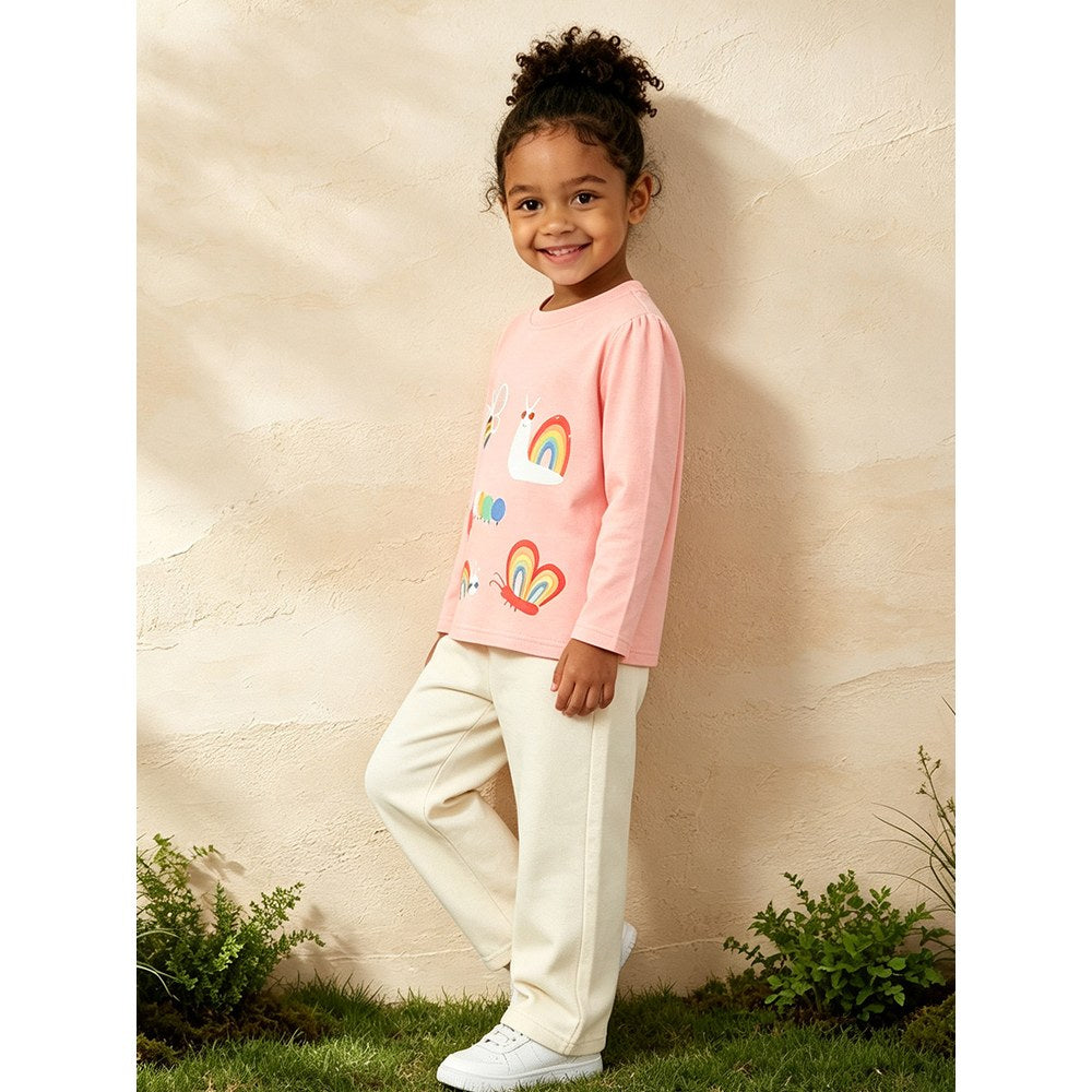 Kids Girls Cartoon Pattern Crew Neck Long Sleeves Top