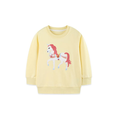 Kids Girls Unicorn Cartoon Pattern Crew Neck Long Sleeves Sweatshirt