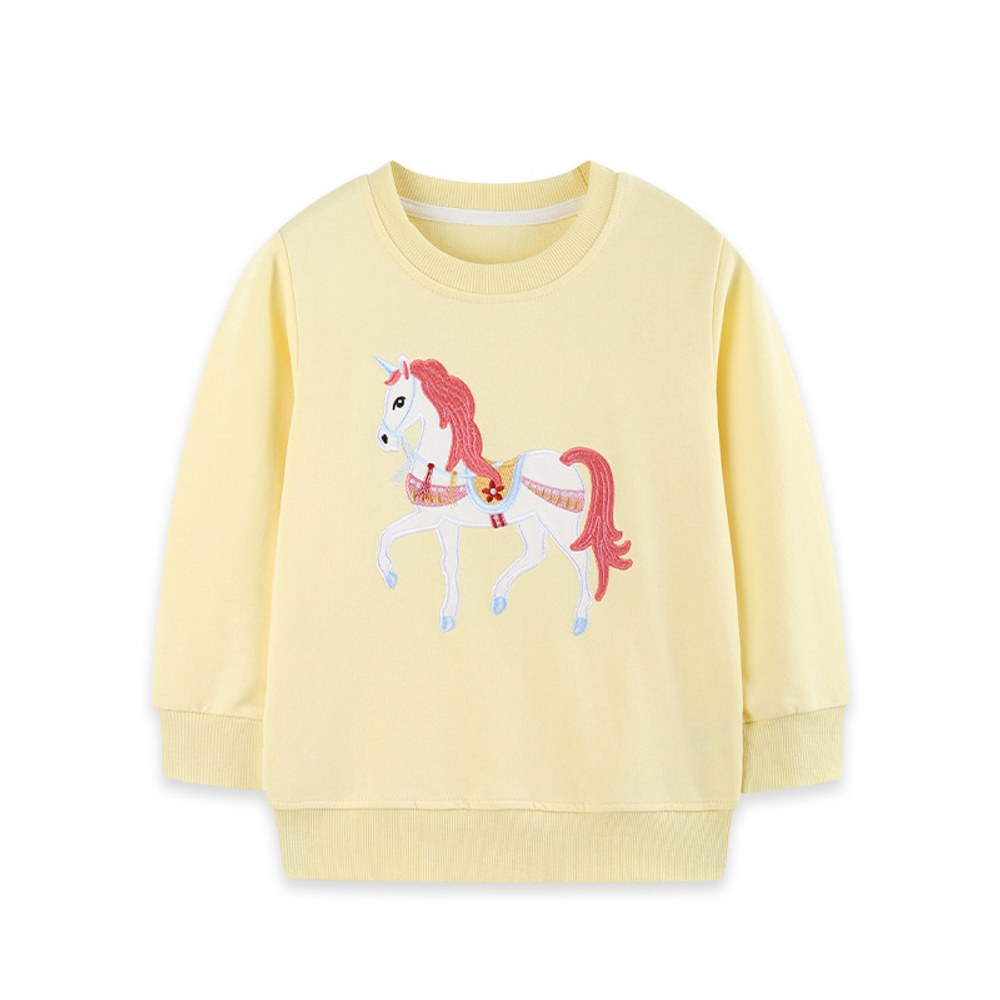 Kids Girls Unicorn Cartoon Pattern Crew Neck Long Sleeves Sweatshirt