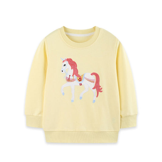 Kids Girls Unicorn Cartoon Pattern Crew Neck Long Sleeves Sweatshirt