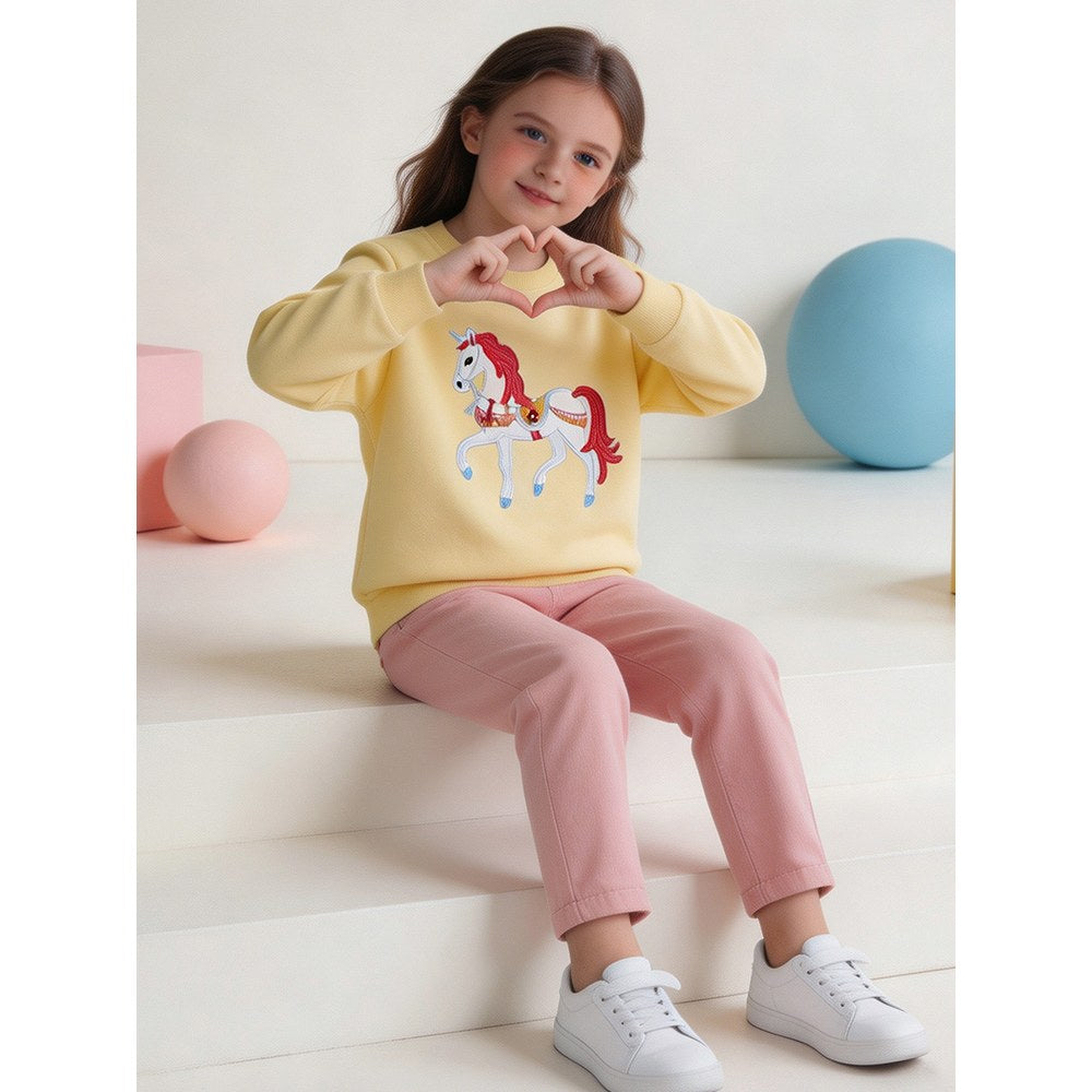 Kids Girls Unicorn Cartoon Pattern Crew Neck Long Sleeves Sweatshirt