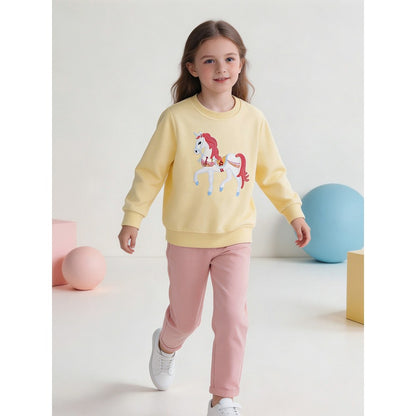 Kids Girls Unicorn Cartoon Pattern Crew Neck Long Sleeves Sweatshirt