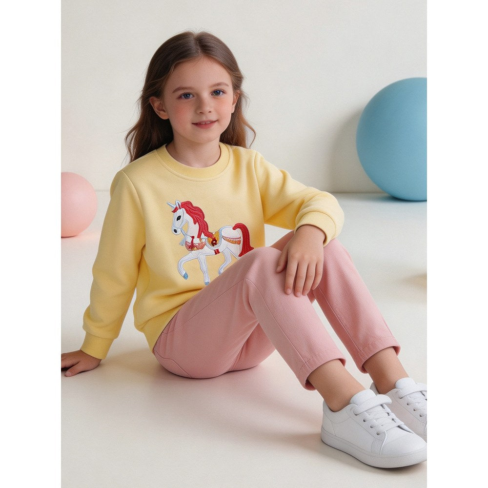 Kids Girls Unicorn Cartoon Pattern Crew Neck Long Sleeves Sweatshirt