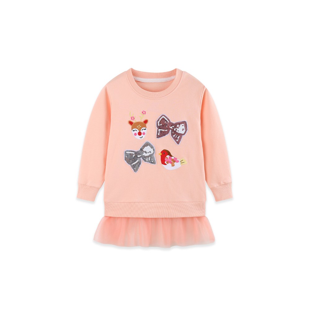 Kids Girls Animals Cartoon Pattern Crew Neck Long Sleeves Sweatshirt