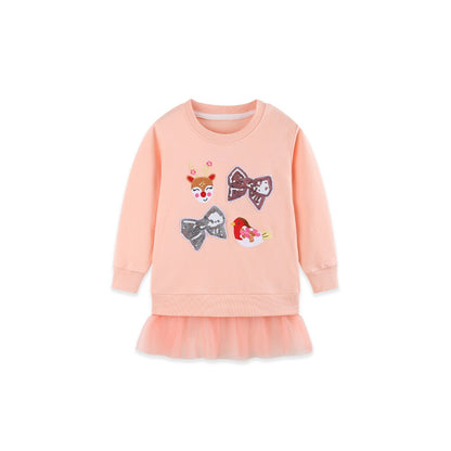 Kids Girls Animals Cartoon Pattern Crew Neck Long Sleeves Sweatshirt