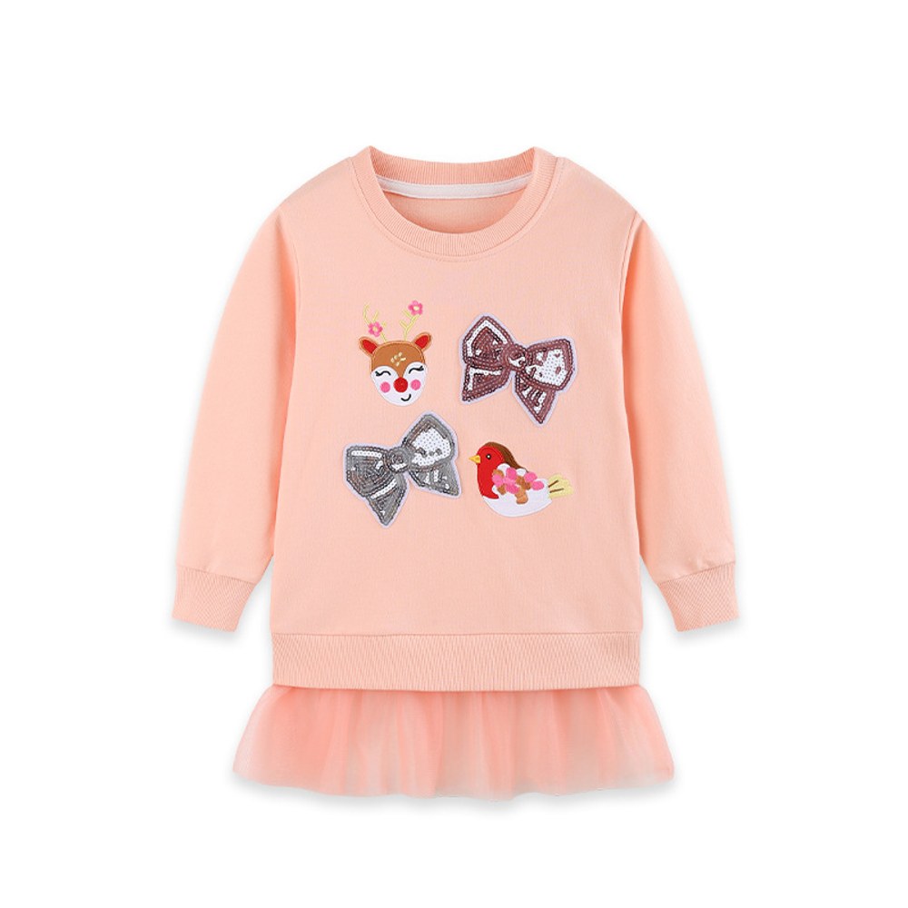 Kids Girls Animals Cartoon Pattern Crew Neck Long Sleeves Sweatshirt