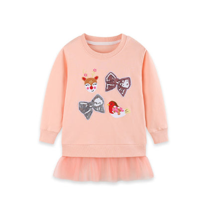 Kids Girls Animals Cartoon Pattern Crew Neck Long Sleeves Sweatshirt