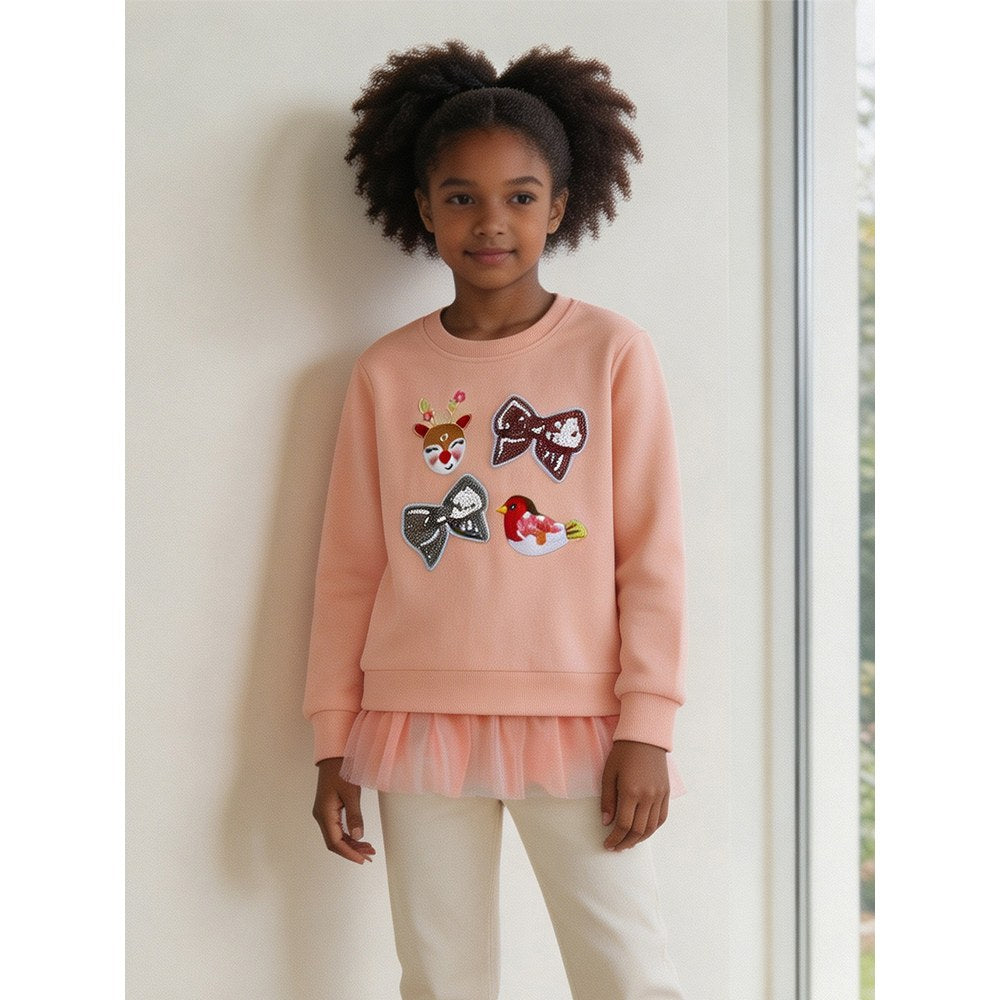 Kids Girls Animals Cartoon Pattern Crew Neck Long Sleeves Sweatshirt