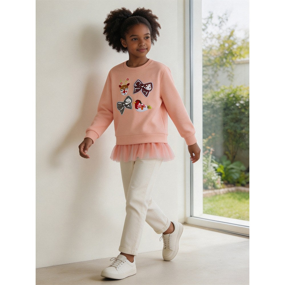 Kids Girls Animals Cartoon Pattern Crew Neck Long Sleeves Sweatshirt