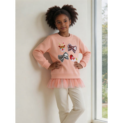 Kids Girls Animals Cartoon Pattern Crew Neck Long Sleeves Sweatshirt