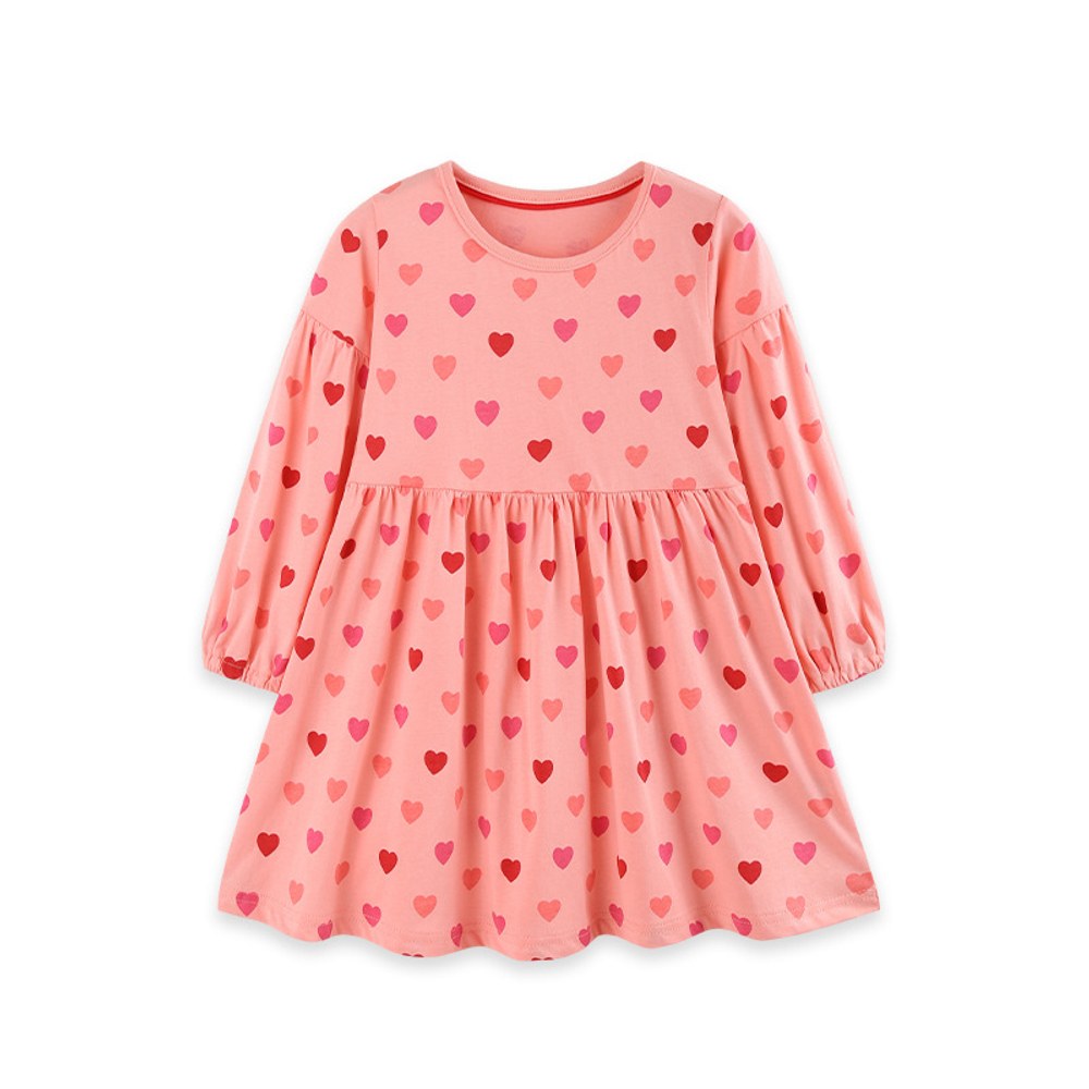 Baby Kids Girls Long Sleeves Hearts Pattern Dress