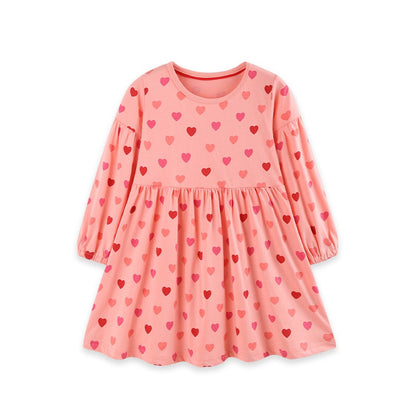Baby Kids Girls Long Sleeves Hearts Pattern Dress